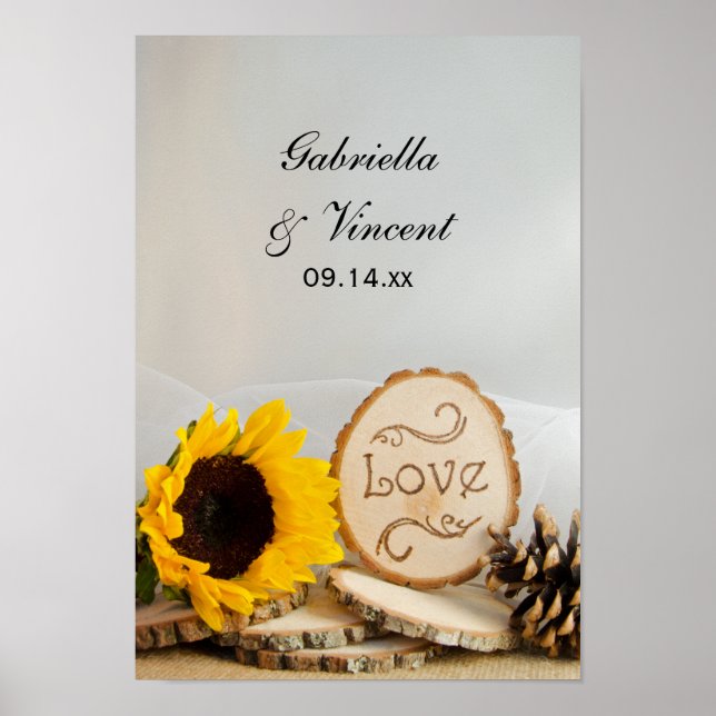 Pôster Casamento Rustic Sunflower Woodland (Frente)