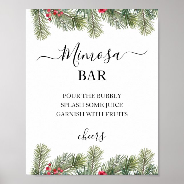 Poster Casamento Rustic Winter Berry Pine Greenery (Frente)