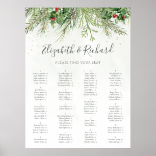 Poster Casamento Rustic Winter Greenery Berries Pine Cone