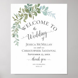 Poster Casamento Rústico Aquarela Eucalipto Verde Suave