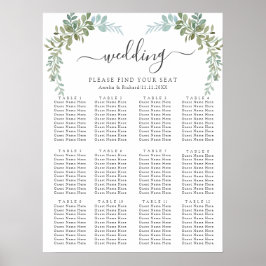 Poster Casamento Rústico Aquarela Eucalipto Verde Suave