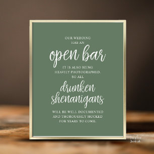 Poster Casamento Rústico Bar Aberto, Travessuras Bêbadas