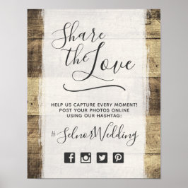 Pôster Casamento Rústico em Madeira Vintage no Campo Hash