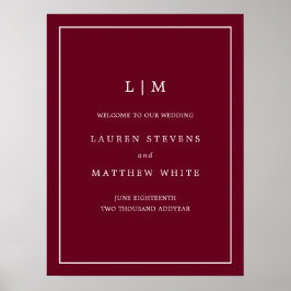 Poster Casamento Simples de Bourgundy Elegante Monograma