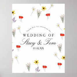 Poster Casamento Simples De Flores Selvagens - Obrigado