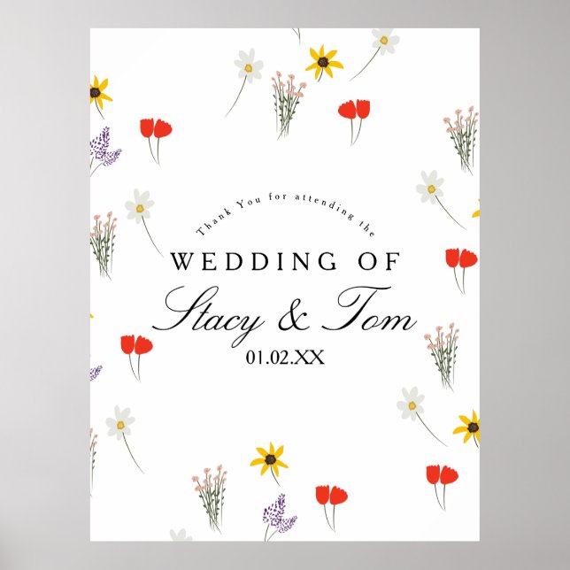Poster Casamento Simples De Flores Selvagens - Obrigado (Frente)