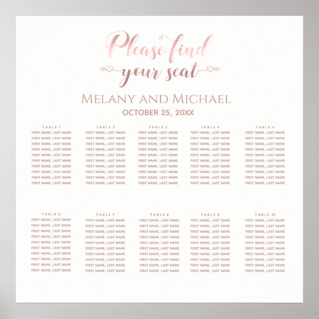 Poster Casamento simples de rosa de caligrafia em ouro (Frente)