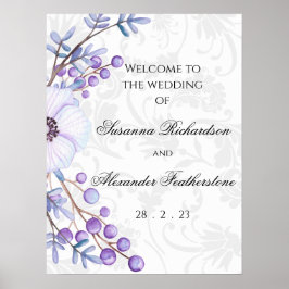 Poster Casamento tema damasco Floral e Elegante Roxo