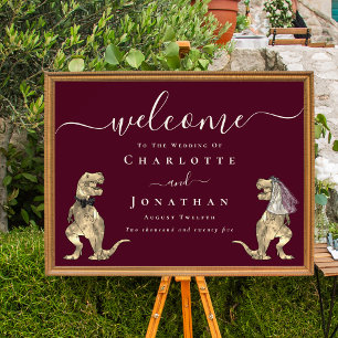 Poster Casamento Tema Dinossauro Boas-vindas Vinho Tinto