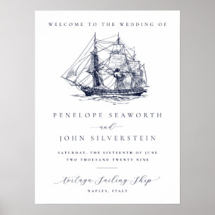 Poster Casamento Temático de Destino com Navio Náutico Vi