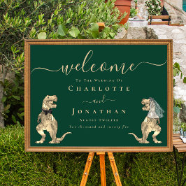 Poster Casamento Temático de Dinossauros Bem-vindo Verde