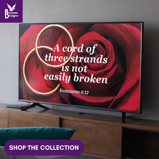 Poster Casamento THREEFOLD CORD Christian Frame Art para  (Christian THREEFOLD CORD NOT EASILY BROKEN wall art for display TV with wedding rose and rings.)