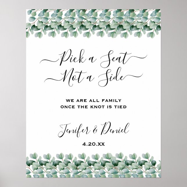 Poster Casamento Verde Botânico de Eucalipto (Frente)