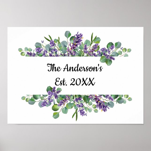 Poster Casamento Verde com Eucalipto e Lavanda (Frente)