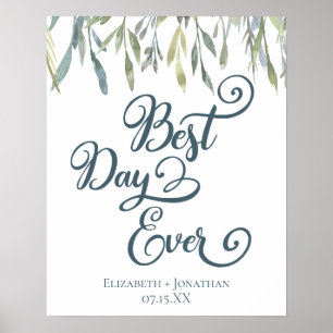 Poster Casamento Verde De Melhor Dia De Alguma Vez Elegan
