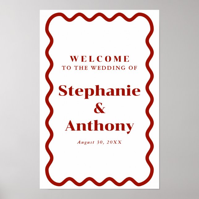 Poster Casamento Vermelho Escuro de Borda Escura na Parte (Frente)