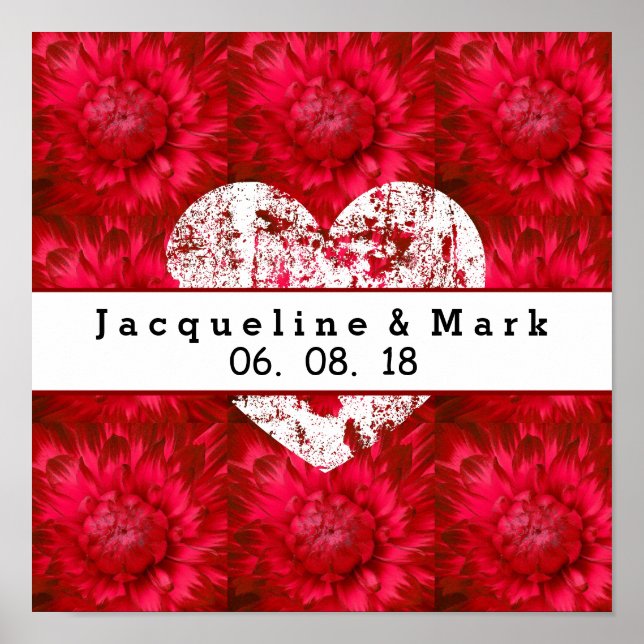 Pôster Casamento Vermelho impressionante Dahlia Petals X2 (Frente)