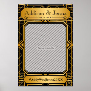 Poster Casamento Vintage Elegante Art Déco Preto Dourado