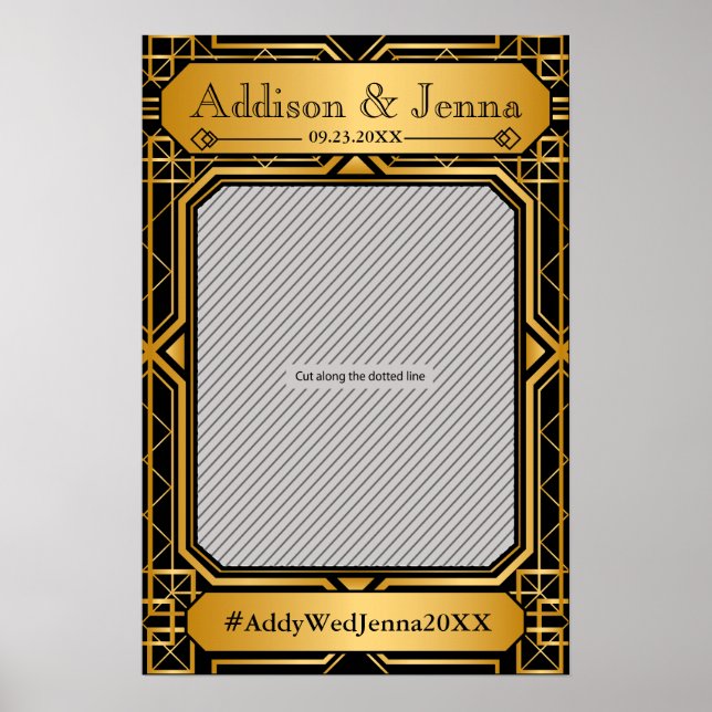 Poster Casamento Vintage Elegante Art Déco Preto Dourado (Frente)