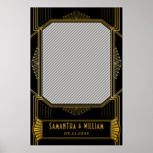Poster Casamento Vintage Elegante Art Déco Preto Dourado