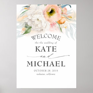 Poster Casamento vintage Floral cor-de-rosa e cor-de-rosa