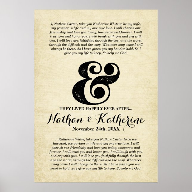 Poster Casamento Vows Black Ampersand Felizmente Depois (Frente)