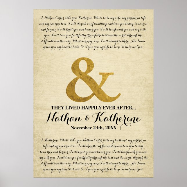 Poster Casamento Vows Dourado Ampersand Felizmente Depois (Frente)