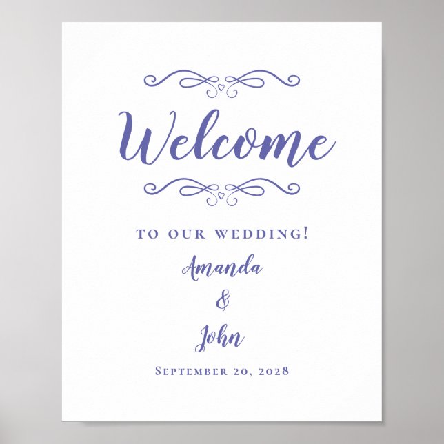 Poster Casamentos Bem-Vindos Caligrafia Elegante Periwink (Frente)