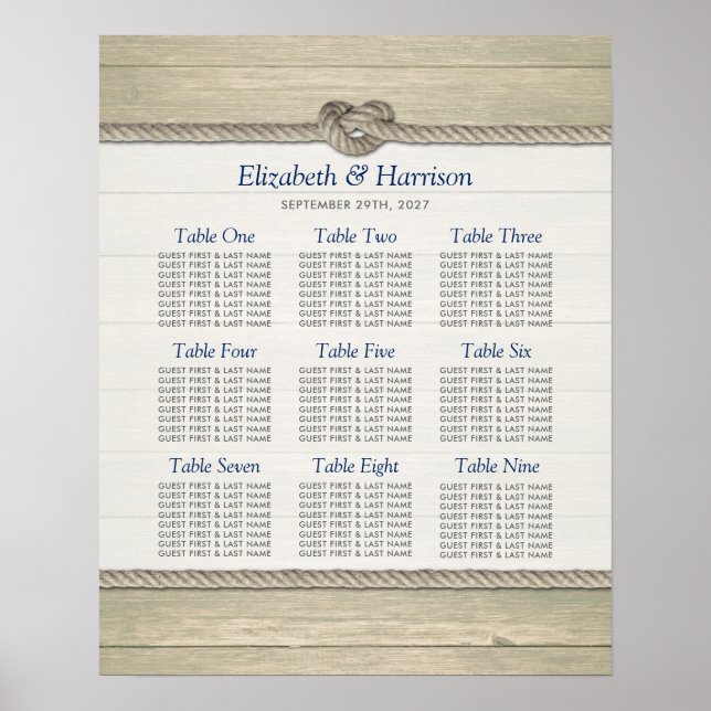 Pôster Casando Rustic Beach Wedding Seating Chart (Frente)
