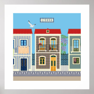 Poster Casas bonitas em português com azulejos ou azulejo