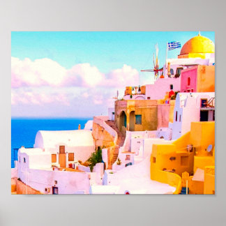 Poster Casas Coloridas Oia Santorini, Fotografia Grécia