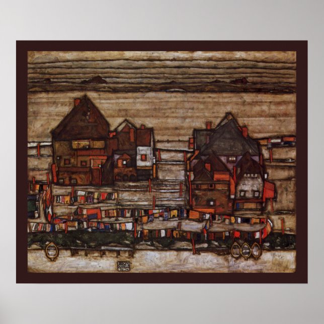 Pôster Casas com Roupa para Lavar por Egon Schiele (Frente)