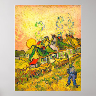 Poster Casas de campo Thatched na luz do sol (Van Gogh)