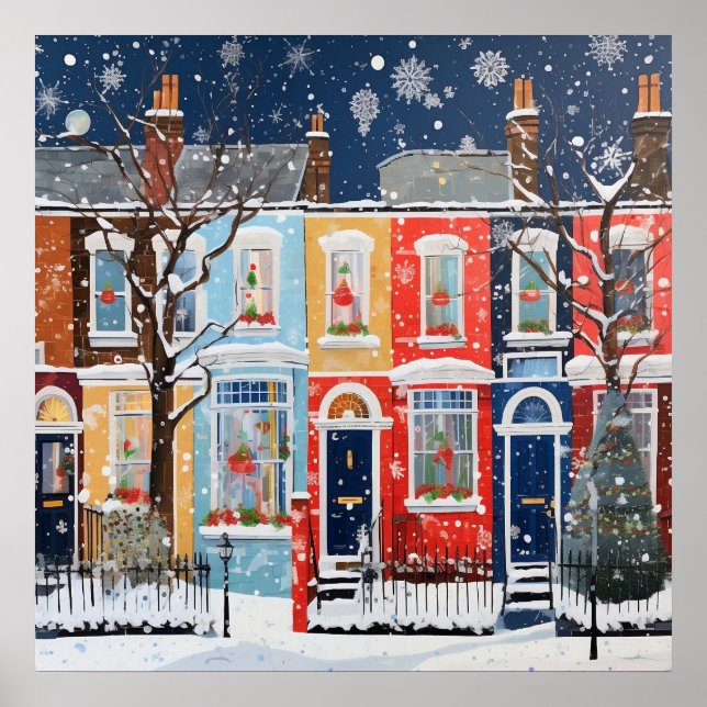 Poster Casas de Inverno com Natal Nevado e Fantasia (Frente)