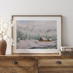 Poster Casas de madeira com aquarelas e árvores de pinhei<br><div class="desc">Casas de madeira com aquarelas e árvores de pinheiro na Poster de neve.</div>