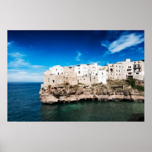 Poster Casas de Polignano a Mare num penhasco na Puglia