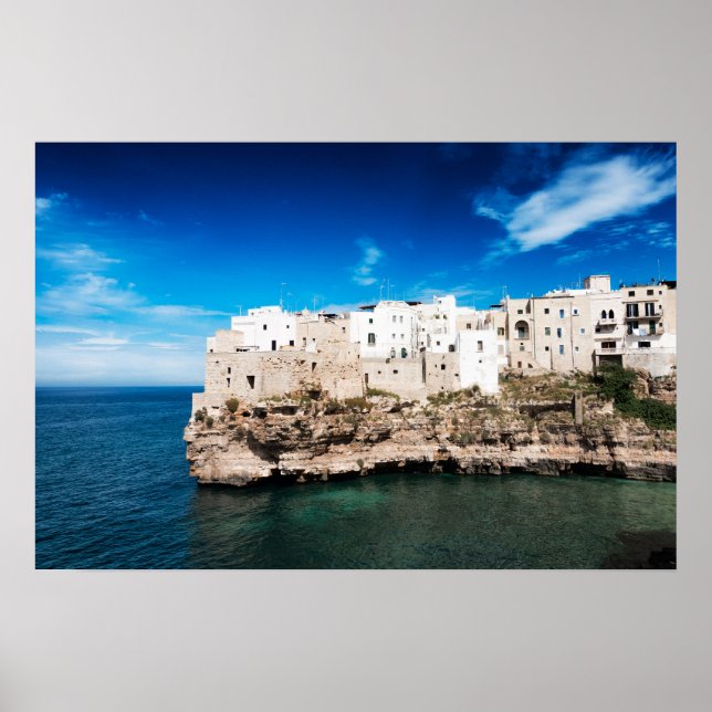 Poster Casas de Polignano a Mare num penhasco na Puglia (Frente)