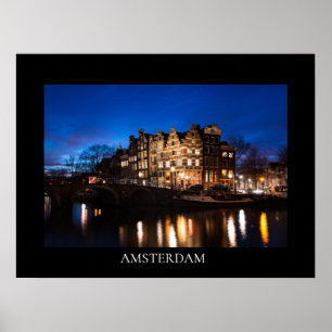 Poster Casas do canal de Amsterdã à noite