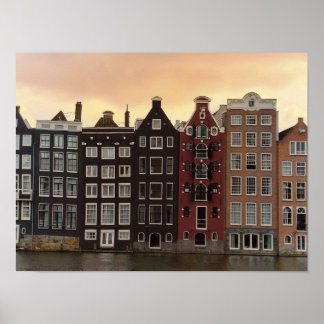 Poster Casas do Canal de Amsterdã ao Pôr do Sol