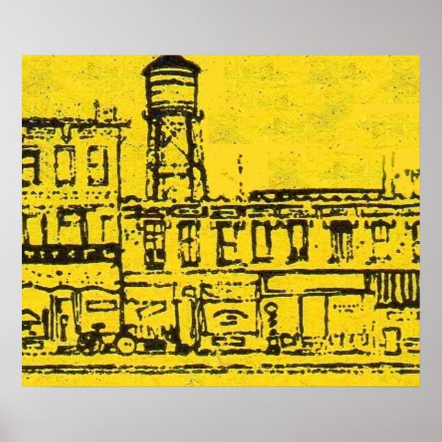 Poster Casas e casas de Yellowville e torre de água (Frente)