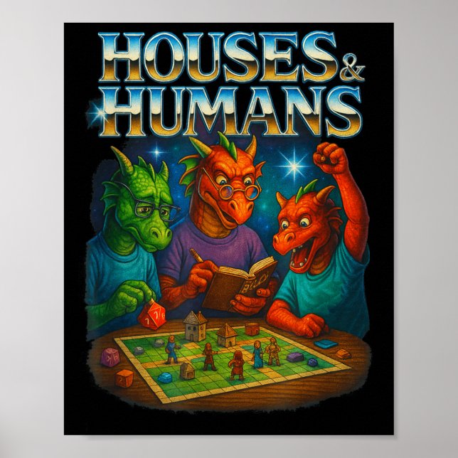 Poster Casas E Humanos Divertido Jogo Rpg Jogadores Homen (Frente)