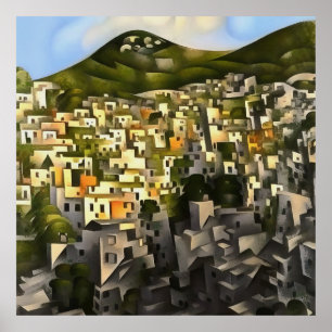 Poster Casas Na encosta - Abstrato Art Fethiye