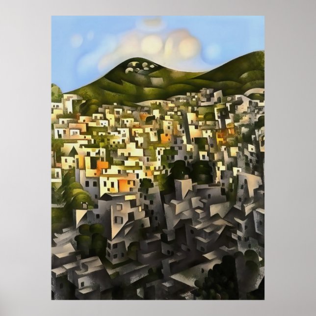 Poster Casas Na encosta - Abstrato Art Fethiye (Frente)