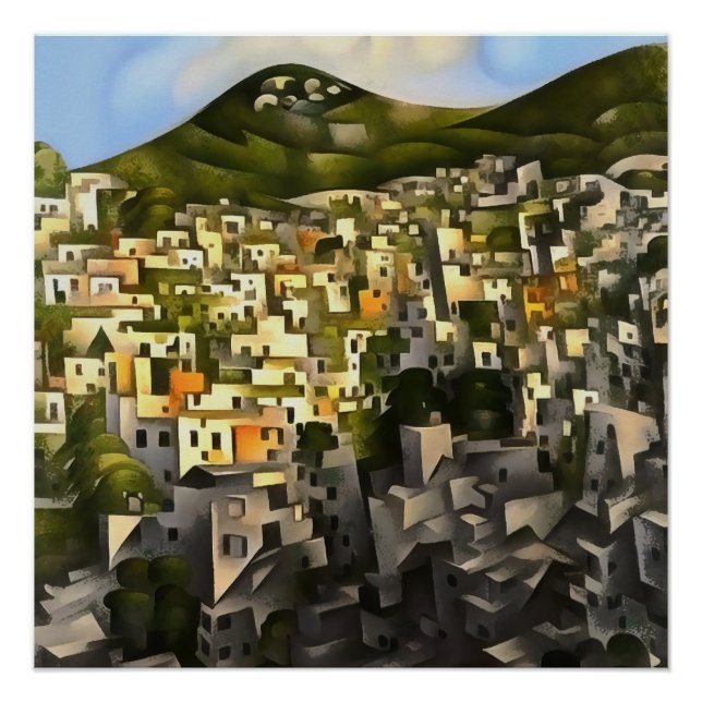 Pôster Casas Na Encosta - Arte Abstrata Fethiye (Frente)