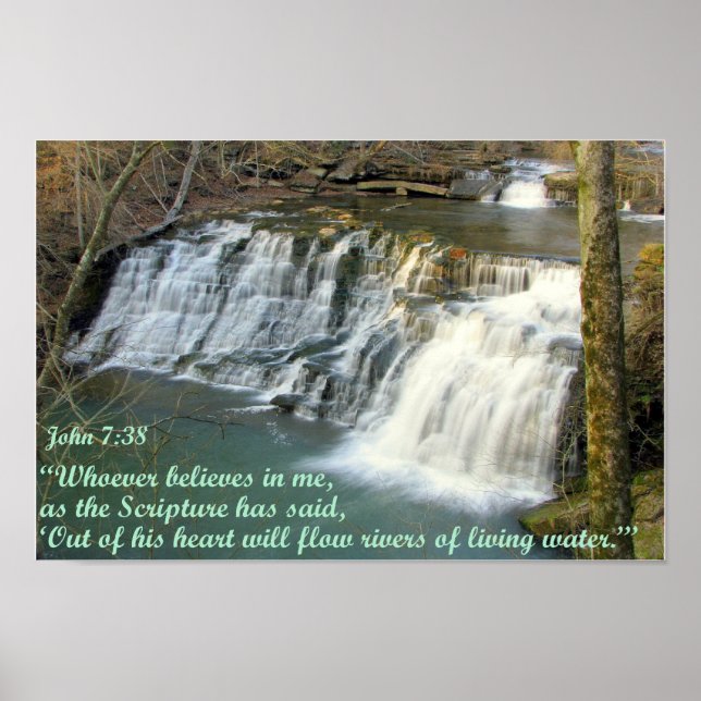 Pôster Cascata com John 7:38 (Frente)