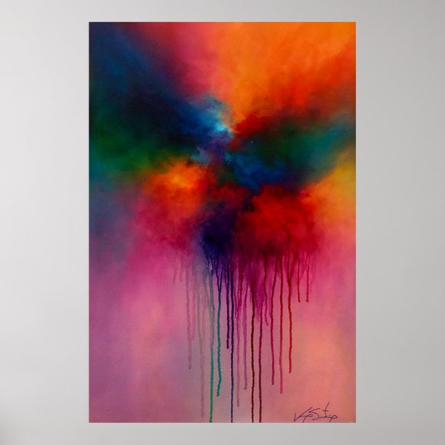 Poster Cascata Cromática - Pintura Abstrata com Gotejamen (Frente)