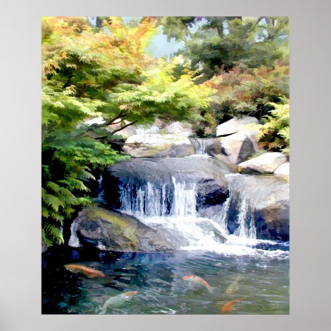 Poster Cascata de jardim com Koi Pond (Frente)