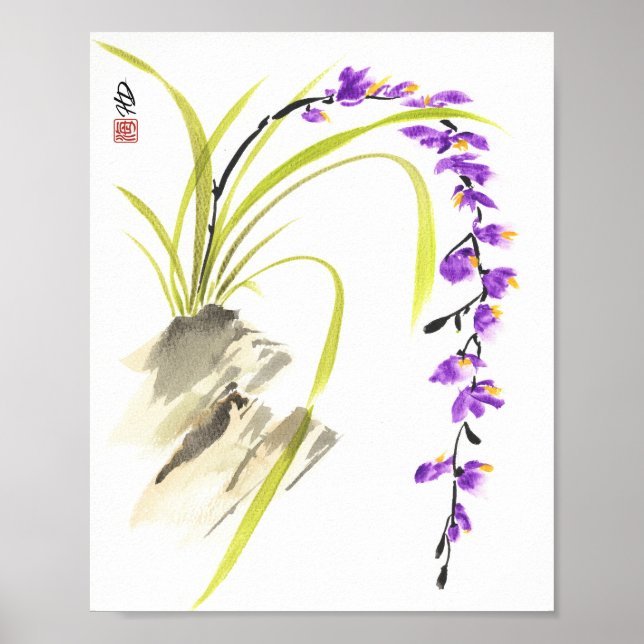 Poster Cascata de Orquídea Roxa (Frente)