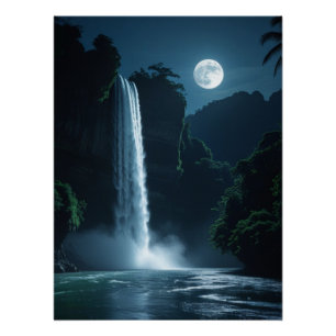 Pôster Cascata lunar - Paisagem Noturna Cinemática