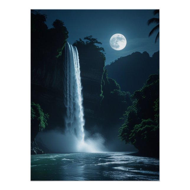 Pôster Cascata lunar - Paisagem Noturna Cinemática (Frente)